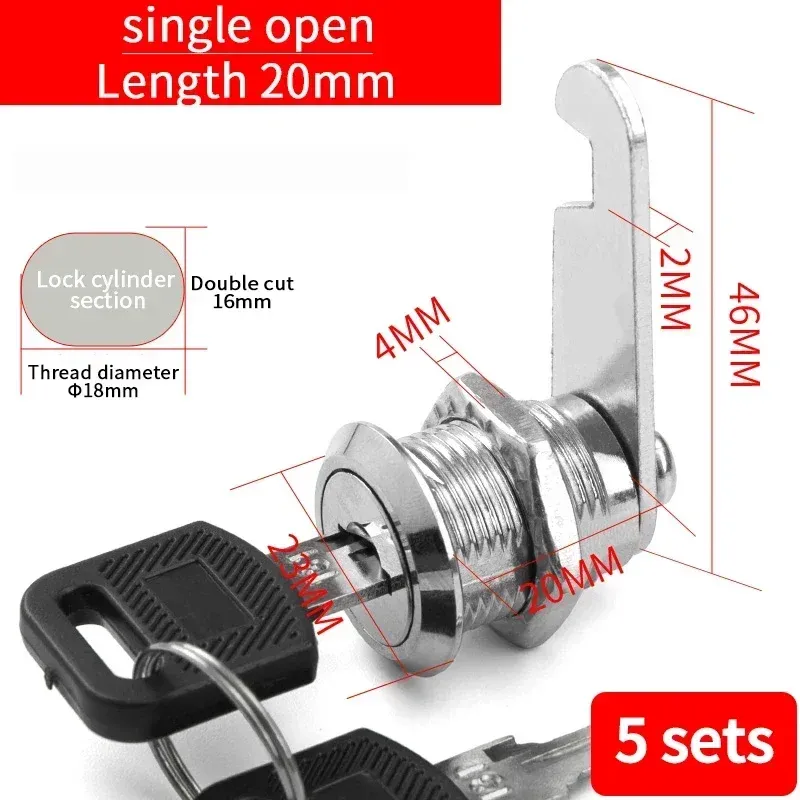 Metal Cylinder Cam Lock with 2 Keys for Cabinets, Lockers, Drawers, Mailboxes, File Cabinets - Available in Same Key or Different Key Options, 16mm showcase 6