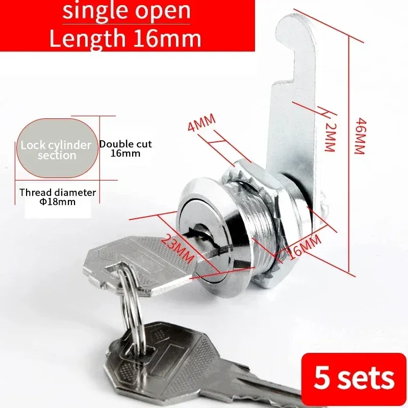 Metal Cylinder Cam Lock with 2 Keys for Cabinets, Lockers, Drawers, Mailboxes, File Cabinets - Available in Same Key or Different Key Options, 16mm showcase 11