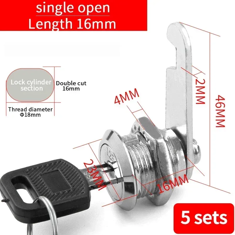 Metal Cylinder Cam Lock with 2 Keys for Cabinets, Lockers, Drawers, Mailboxes, File Cabinets - Available in Same Key or Different Key Options, 16mm showcase 5