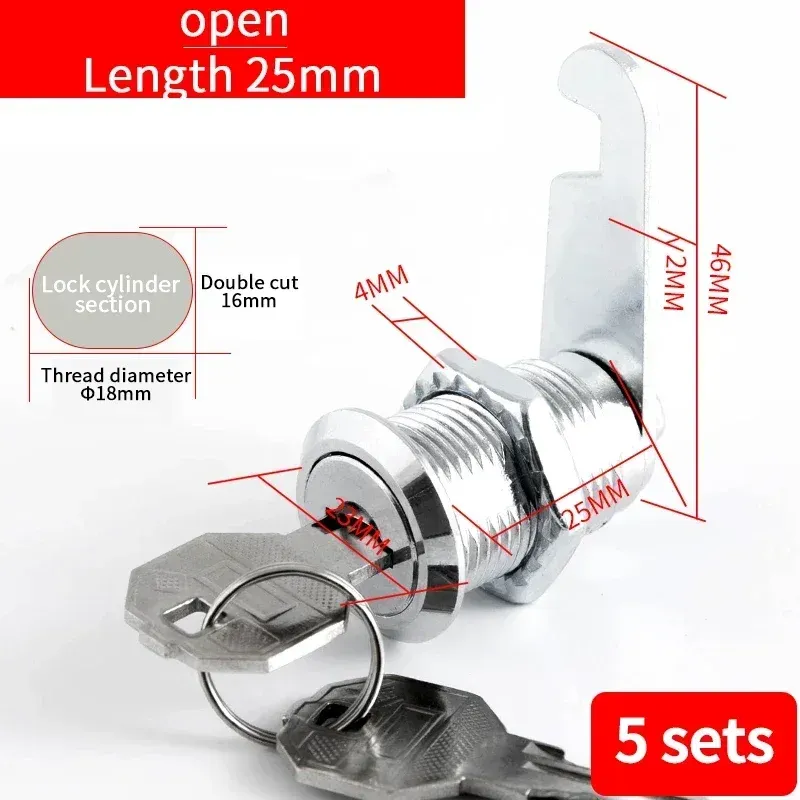 Metal Cylinder Cam Lock with 2 Keys for Cabinets, Lockers, Drawers, Mailboxes, File Cabinets - Available in Same Key or Different Key Options, 16mm showcase 24