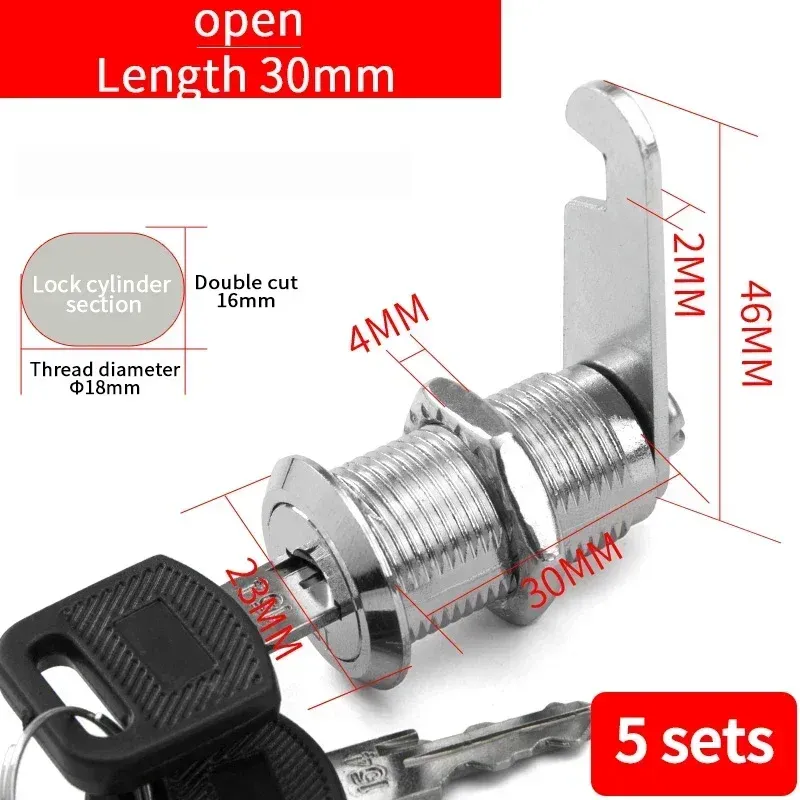 Metal Cylinder Cam Lock with 2 Keys for Cabinets, Lockers, Drawers, Mailboxes, File Cabinets - Available in Same Key or Different Key Options, 16mm showcase 19