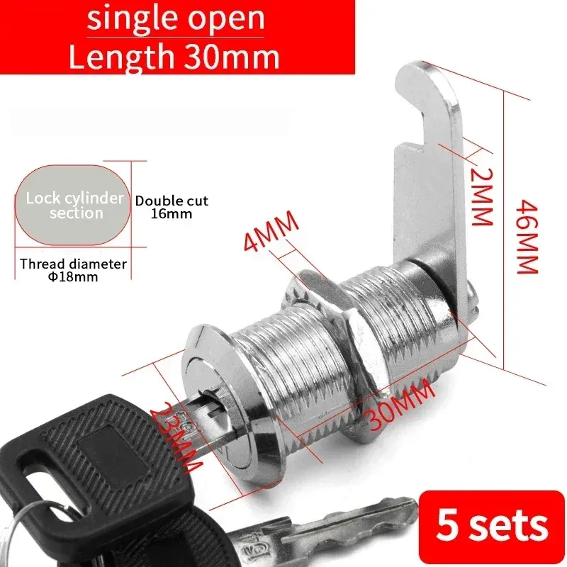 Metal Cylinder Cam Lock with 2 Keys for Cabinets, Lockers, Drawers, Mailboxes, File Cabinets - Available in Same Key or Different Key Options, 16mm showcase 8