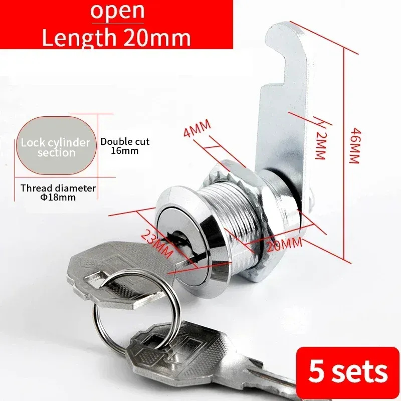 Metal Cylinder Cam Lock with 2 Keys for Cabinets, Lockers, Drawers, Mailboxes, File Cabinets - Available in Same Key or Different Key Options, 16mm showcase 23