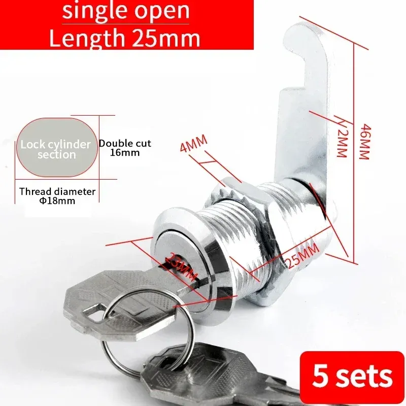 Metal Cylinder Cam Lock with 2 Keys for Cabinets, Lockers, Drawers, Mailboxes, File Cabinets - Available in Same Key or Different Key Options, 16mm showcase 13
