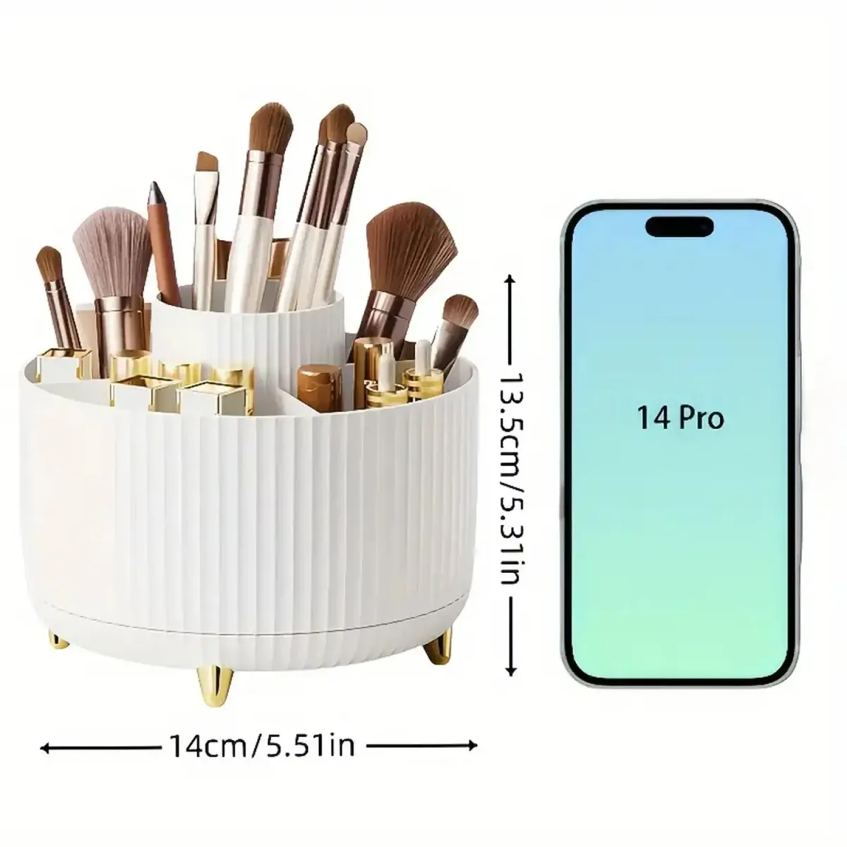 360° Rotating Makeup Organizer - Plastic Cosmetic Storage with 5 Compartments, Multi-Functional Holder for Brushes, Skincare, and Accessories - Ideal for Vanity Tables and Bathrooms showcase 5