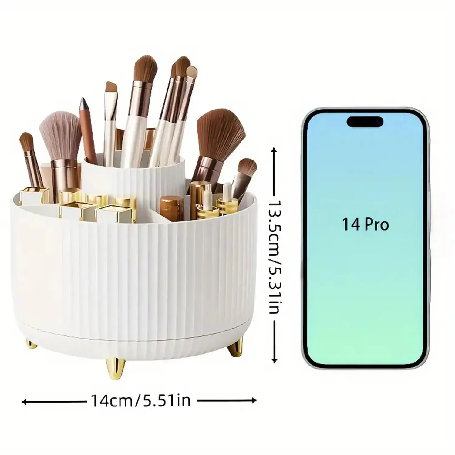 360° Rotating Makeup Organizer - Plastic Cosmetic Storage with 5 Compartments, Multi-Functional Holder for Brushes, Skincare, and Accessories - Ideal for Vanity Tables and Bathrooms thumbnail 2