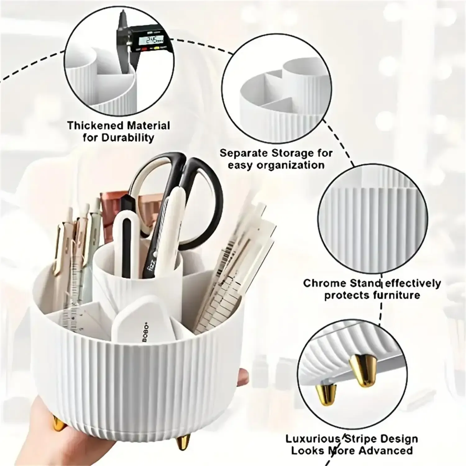 360° Rotating Makeup Organizer - Plastic Cosmetic Storage with 5 Compartments, Multi-Functional Holder for Brushes, Skincare, and Accessories - Ideal for Vanity Tables and Bathrooms thumbnail 4