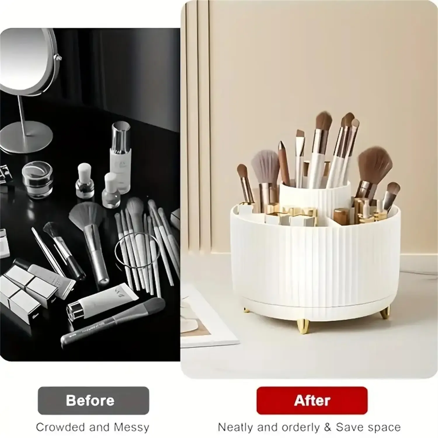 360° Rotating Makeup Organizer - Plastic Cosmetic Storage with 5 Compartments, Multi-Functional Holder for Brushes, Skincare, and Accessories - Ideal for Vanity Tables and Bathrooms thumbnail 6