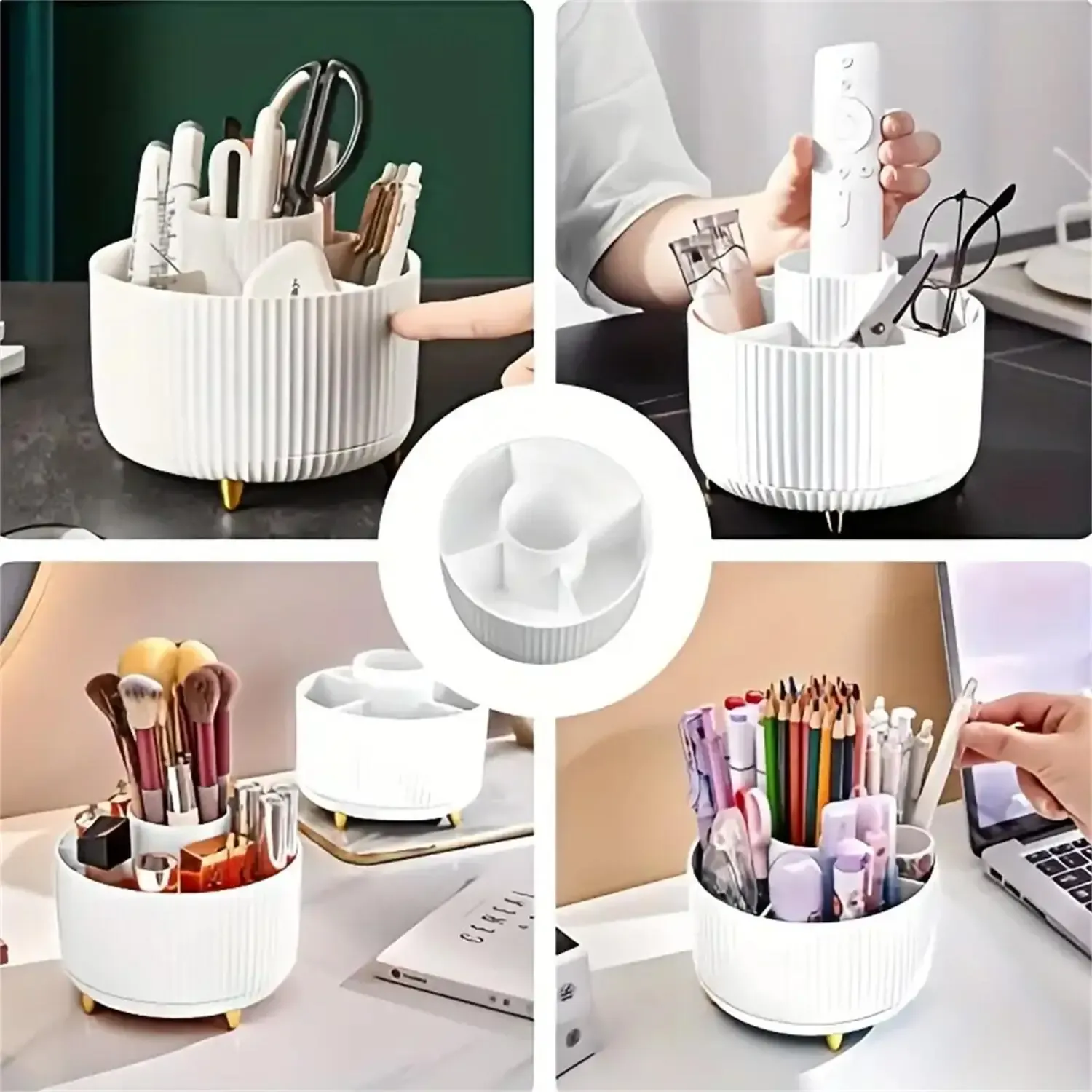 360° Rotating Makeup Organizer - Plastic Cosmetic Storage with 5 Compartments, Multi-Functional Holder for Brushes, Skincare, and Accessories - Ideal for Vanity Tables and Bathrooms thumbnail 5