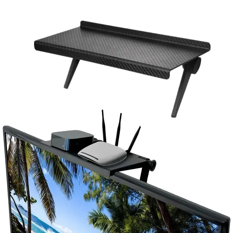 Adjustable Computer TV Screen Top Shelf Mount Holder for Wireless Router Set-top Box - Durable ABS Plastic with Non-Slip Grip, Black/White Options