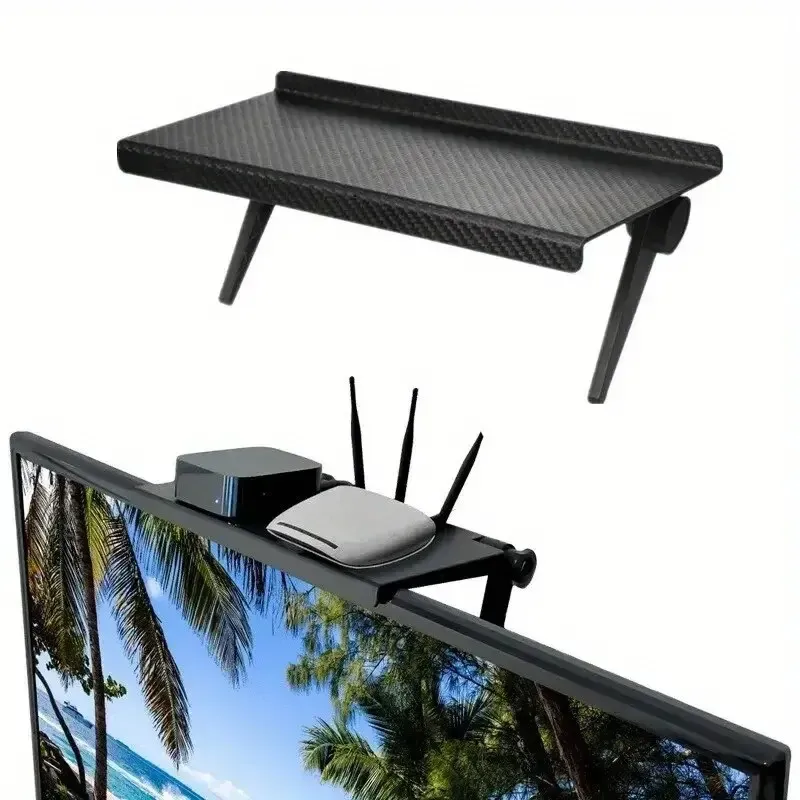 Adjustable Computer TV Screen Top Shelf Mount Holder for Wireless Router Set-top Box - Durable ABS Plastic with Non-Slip Grip, Black/White Options showcase 2