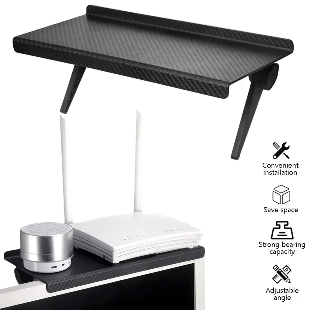 Adjustable Computer TV Screen Top Shelf Mount Holder for Wireless Router Set-top Box - Durable ABS Plastic with Non-Slip Grip, Black/White Options thumbnail 2