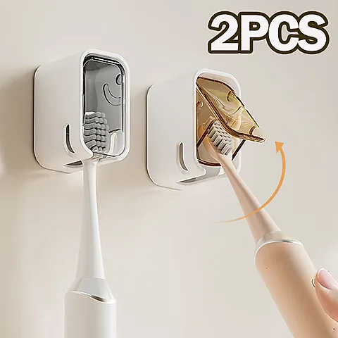 2PCS Wall Mounted Toothbrush Holder Flip-top Dustproof Storage Box for Electric Toothbrushes - Bathroom Organizer