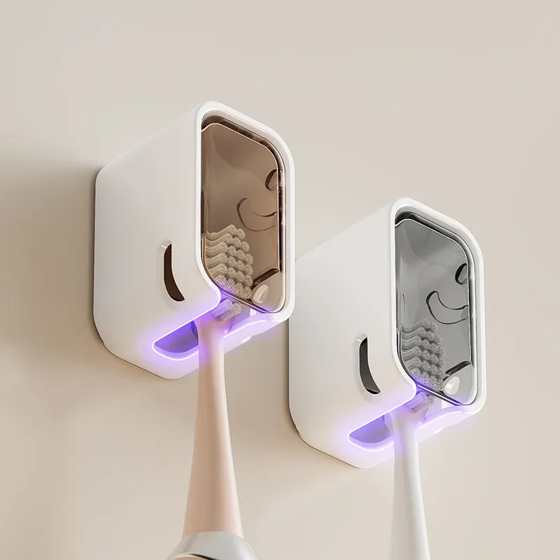 2PCS Wall Mounted Toothbrush Holder Flip-top Dustproof Storage Box for Electric Toothbrushes - Bathroom Organizer thumbnail 2