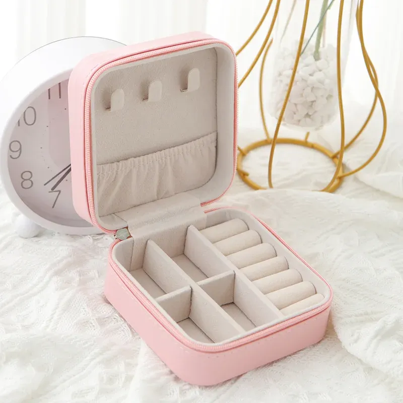 Fashionable PU Leather Single Layer Jewelry Box for Women - Compact Travel Organizer, Classic Black, Pink, White Options thumbnail 5