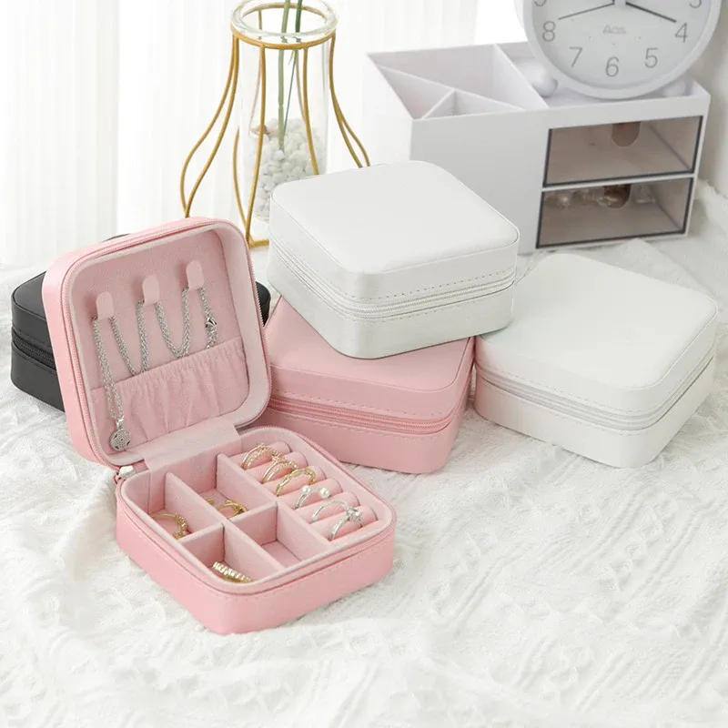 Fashionable PU Leather Single Layer Jewelry Box for Women - Compact Travel Organizer, Classic Black, Pink, White Options showcase 2