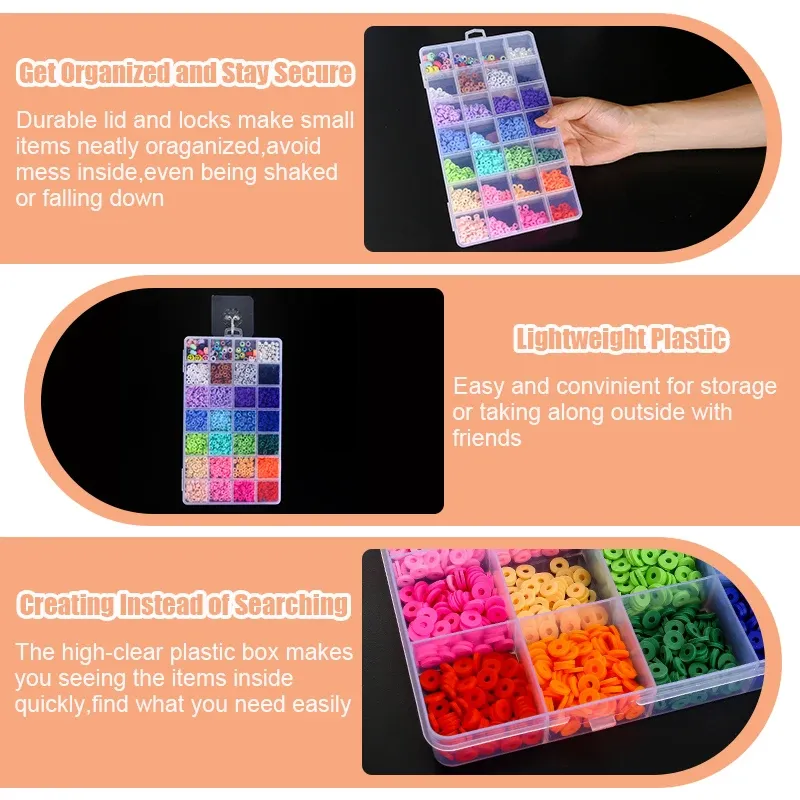 Transparent Plastic Storage Container Box Organizer for Jewelry, Beads, Craft Supplies - Clear Display Case with Multiple Compartments thumbnail 4