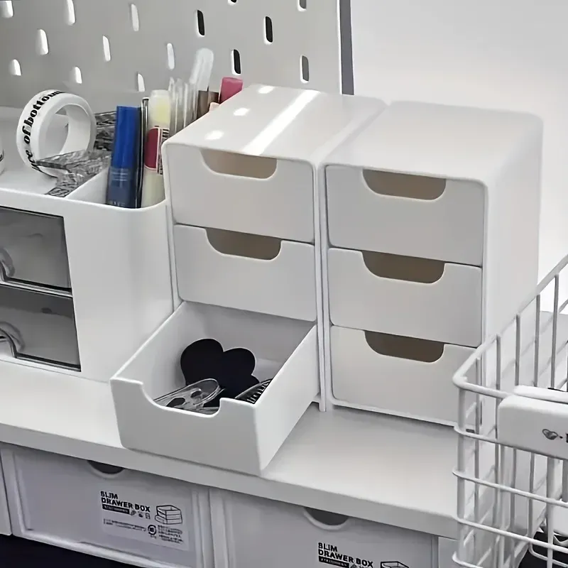 Chic 3-Tier Desk Organizer with Drawers - Portable Storage Box for Office Supplies, Makeup, Jewelry, Crafts & More thumbnail 1