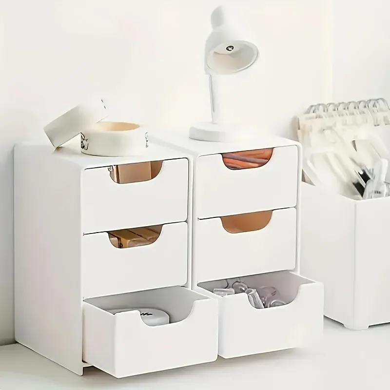 Chic 3-Tier Desk Organizer with Drawers - Portable Storage Box for Office Supplies, Makeup, Jewelry, Crafts & More thumbnail 3