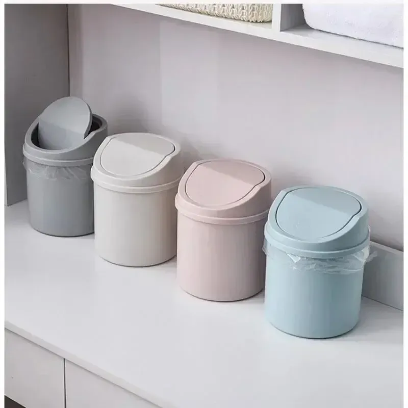 Mini Desktop Trash Can with Flip Lid, Small Plastic Waste Bin for Bedroom, Office Desk, Workspace Storage Box, Compact and Easy Clean thumbnail 1