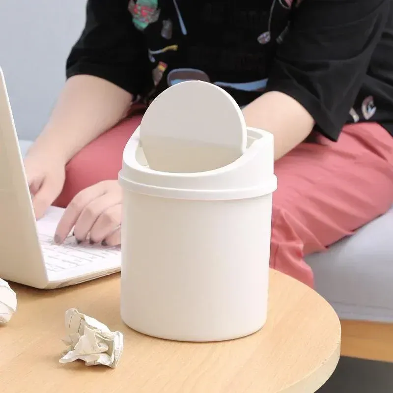 Mini Desktop Trash Can with Flip Lid, Small Plastic Waste Bin for Bedroom, Office Desk, Workspace Storage Box, Compact and Easy Clean showcase 1