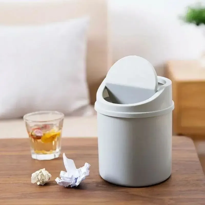 Mini Desktop Trash Can with Flip Lid, Small Plastic Waste Bin for Bedroom, Office Desk, Workspace Storage Box, Compact and Easy Clean thumbnail 3