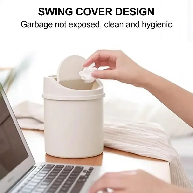 Mini Desktop Trash Can with Flip Lid, Small Plastic Waste Bin for Bedroom, Office Desk, Workspace Storage Box, Compact and Easy Clean thumbnail 5