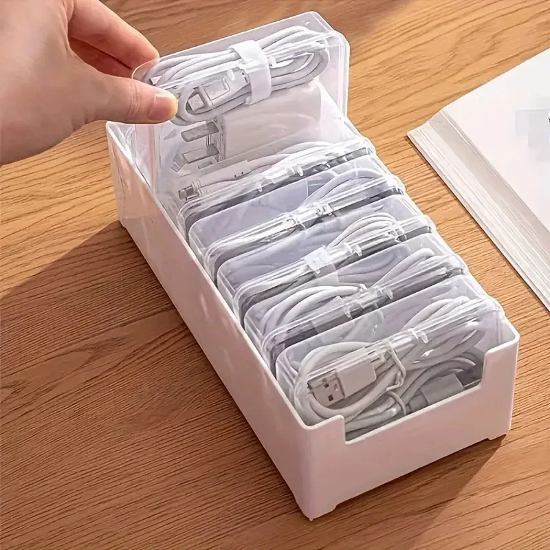 Durable Plastic Cable Organizer Storage Box with 7 Small Compartments and Large Base Tray - Ideal for Office Supplies, Electronics Accessories, Jewelry, and Daily Essentials thumbnail 4