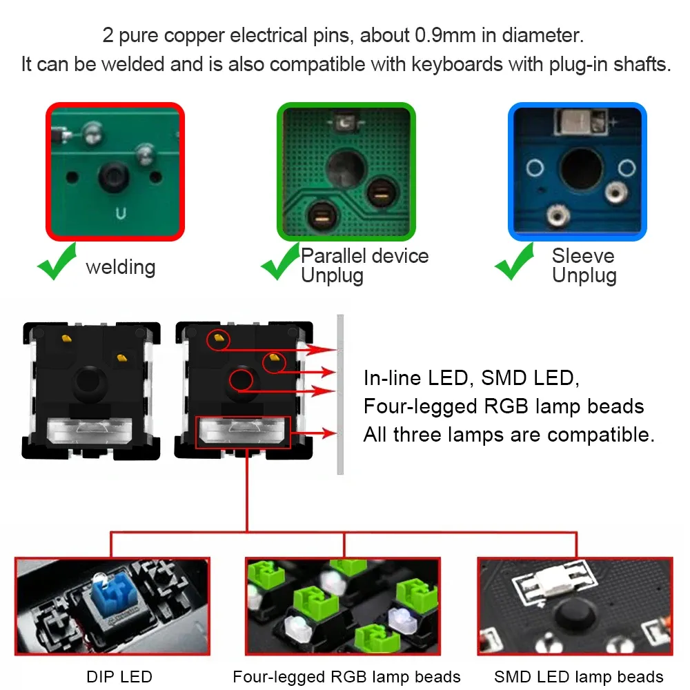 REDRAGON Mechanical Keyboard Switches - RGB MX 3-Pin Clicky, Linear, Tactile Options (Red, Blue, Black, Brown, Purple) for Backlit Keyboards thumbnail 5