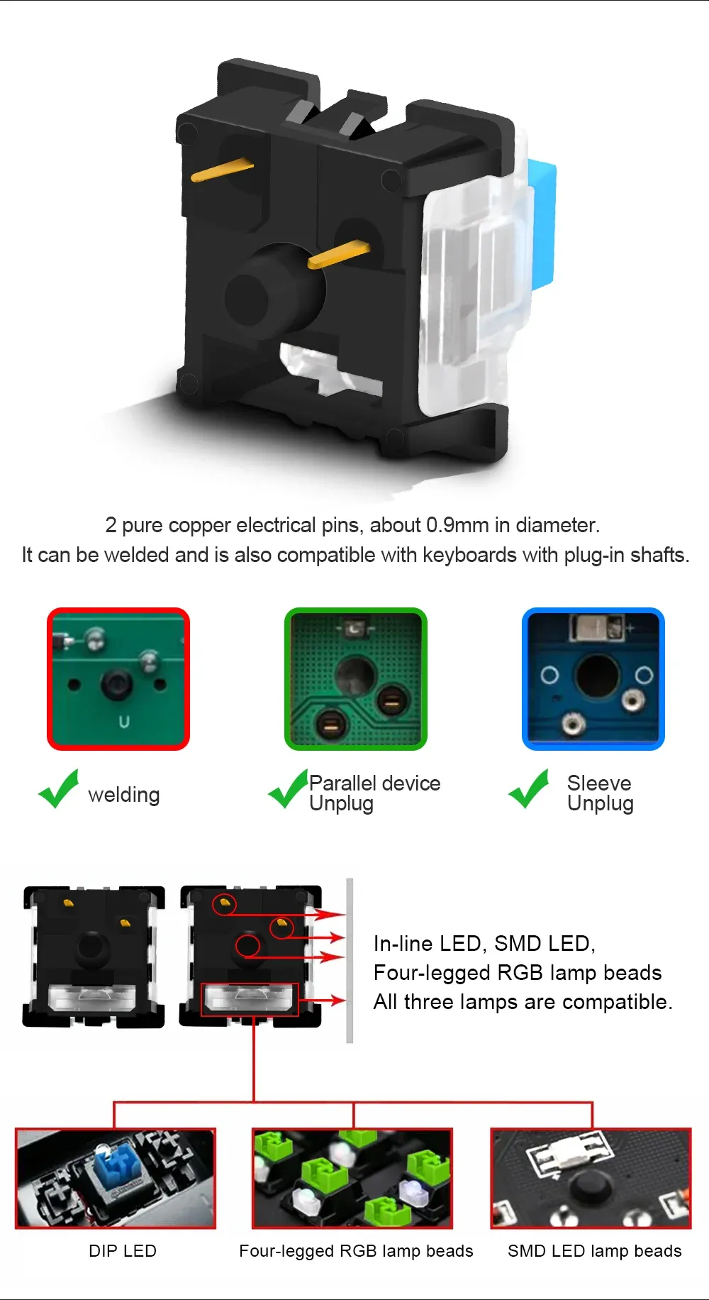 REDRAGON Mechanical Keyboard Switches - RGB MX 3-Pin Clicky, Linear, Tactile Options (Red, Blue, Black, Brown, Purple) for Backlit Keyboards showcase 3
