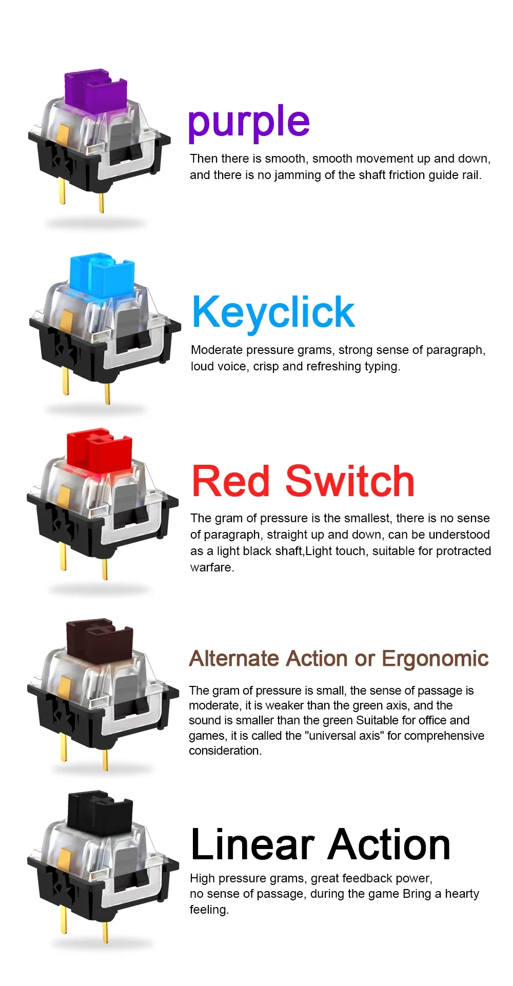REDRAGON Mechanical Keyboard Switches - RGB MX 3-Pin Clicky, Linear, Tactile Options (Red, Blue, Black, Brown, Purple) for Backlit Keyboards showcase 4