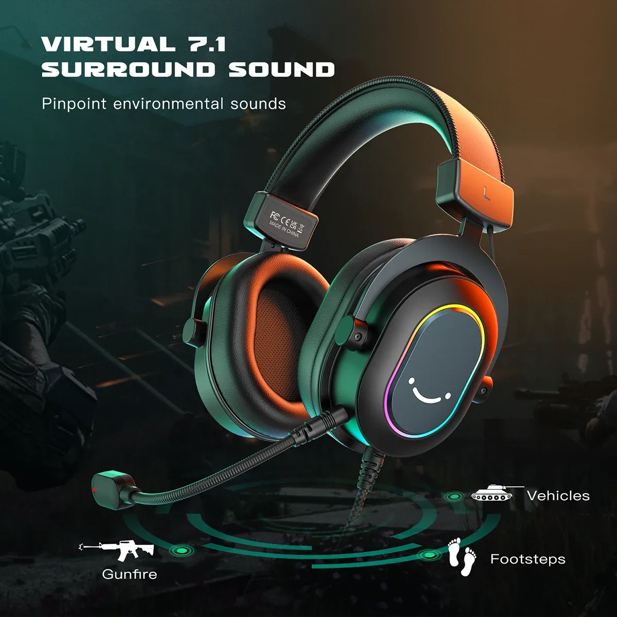 Fifine RGB Gaming Headset with Mic, 7.1 Surround Sound Over-Ear Headphones for PC, PS4, PS5, 3 EQ Modes for Game, Movie, Music, Immersive Audio Experience thumbnail 2