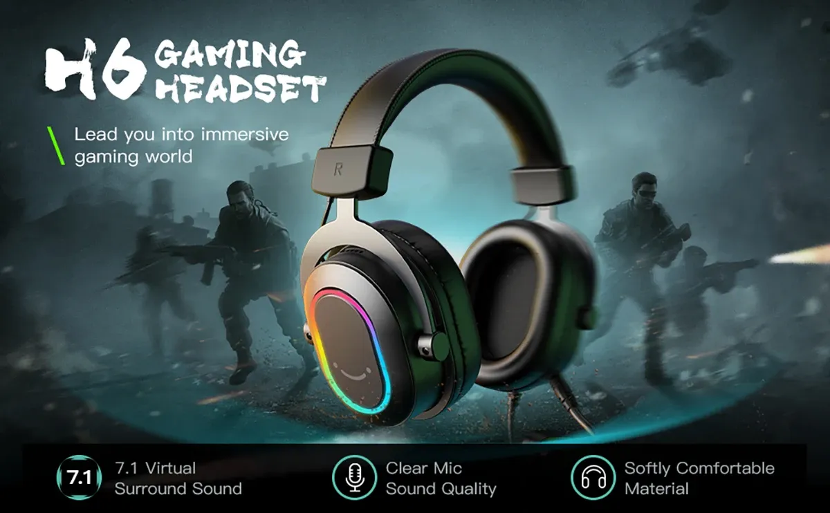 Fifine RGB Gaming Headset with Mic, 7.1 Surround Sound Over-Ear Headphones for PC, PS4, PS5, 3 EQ Modes for Game, Movie, Music, Immersive Audio Experience showcase 1