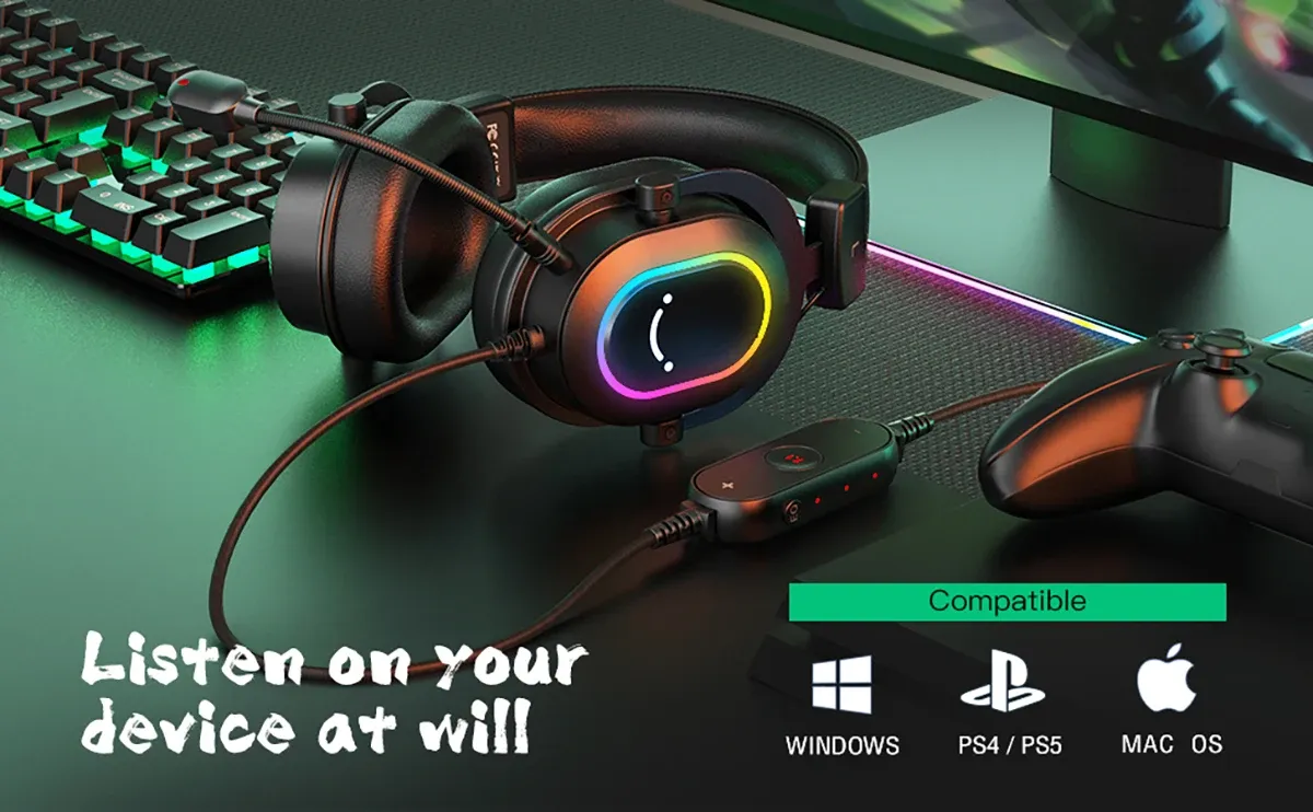 Fifine RGB Gaming Headset with Mic, 7.1 Surround Sound Over-Ear Headphones for PC, PS4, PS5, 3 EQ Modes for Game, Movie, Music, Immersive Audio Experience showcase 8