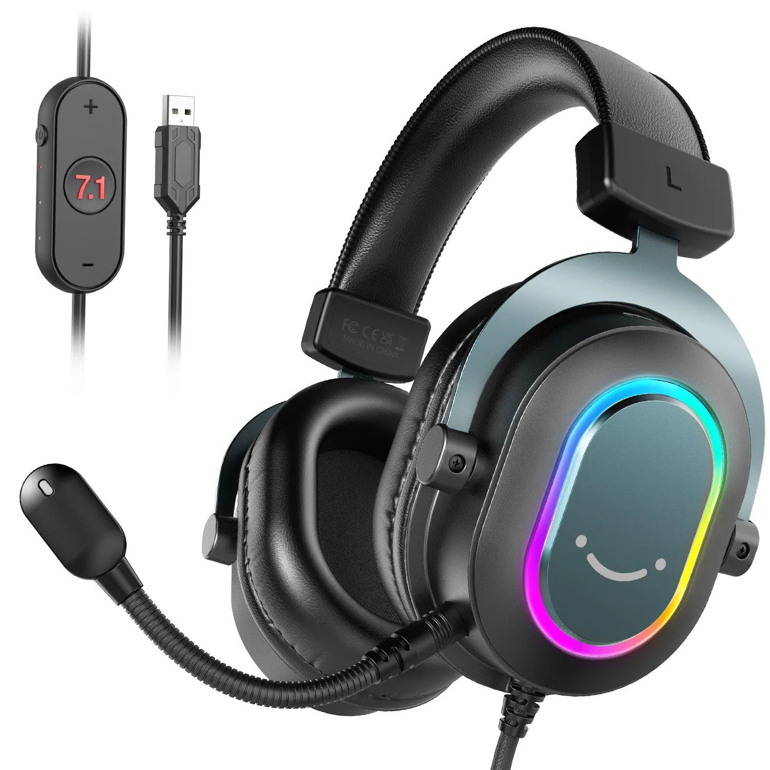 Fifine RGB Gaming Headset with Mic, 7.1 Surround Sound Over-Ear Headphones for PC, PS4, PS5, 3 EQ Modes for Game, Movie, Music, Immersive Audio Experience