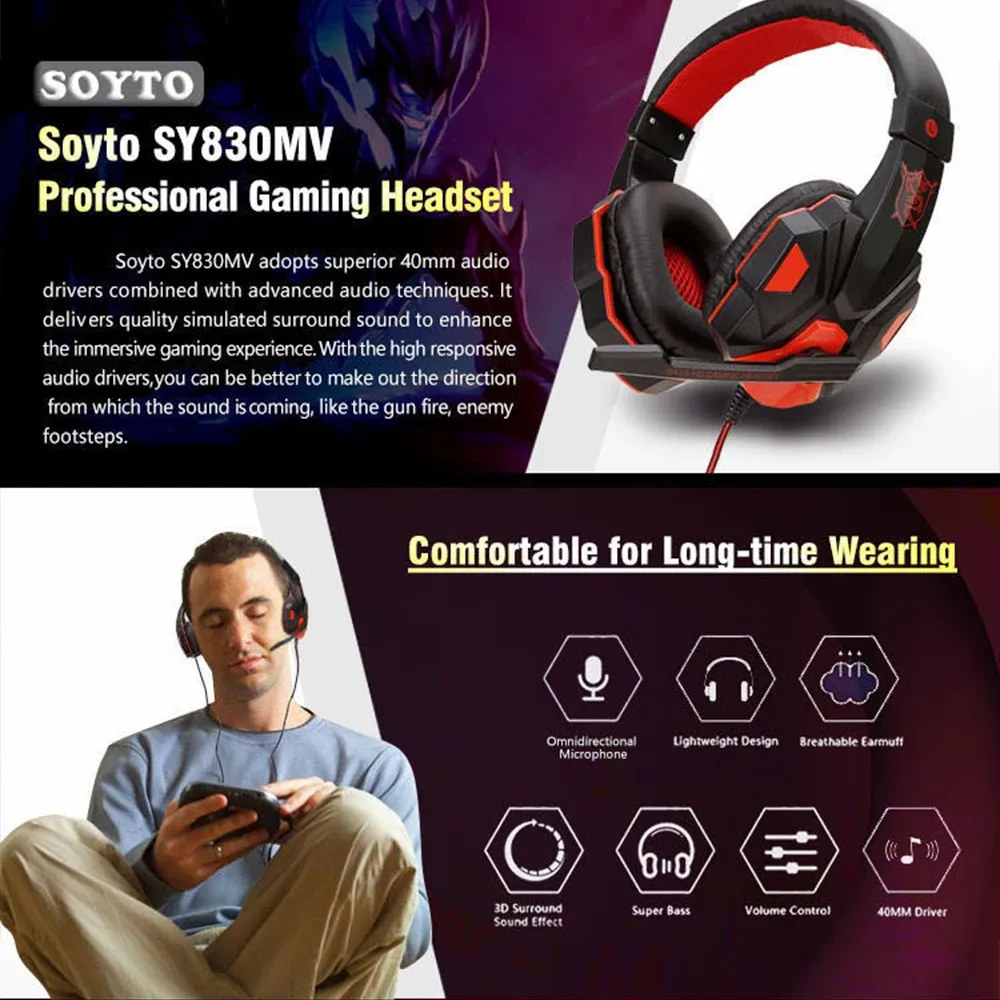 Wired Gaming Headset for PS4/PS5/Xbox/PC/Smartphone with Noise Cancelling Mic, 120° Adjustable, Super Bass, HD Sound, Ergonomic Comfort showcase 1