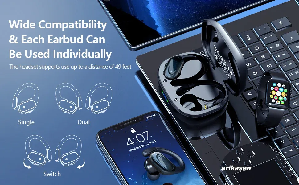 Wireless Sport Earbuds Bluetooth 5.3 Headphones with Noise Cancelling Mic, 75H Playtime, HiFi Stereo Sound, LED Display, USB-C Charging, IPX6 Waterproof for Running & Fitness showcase 5