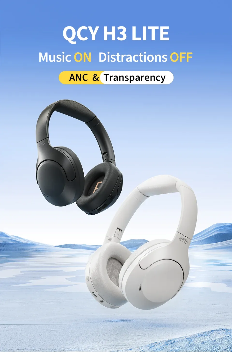 QCY H3 Lite ANC Wireless Headphones with Bluetooth 5.3, 60-Hour Playtime, Foldable Over-Ear Headset with HIFI Sound and Dual Device Connection for Immersive Audio Experience showcase 2