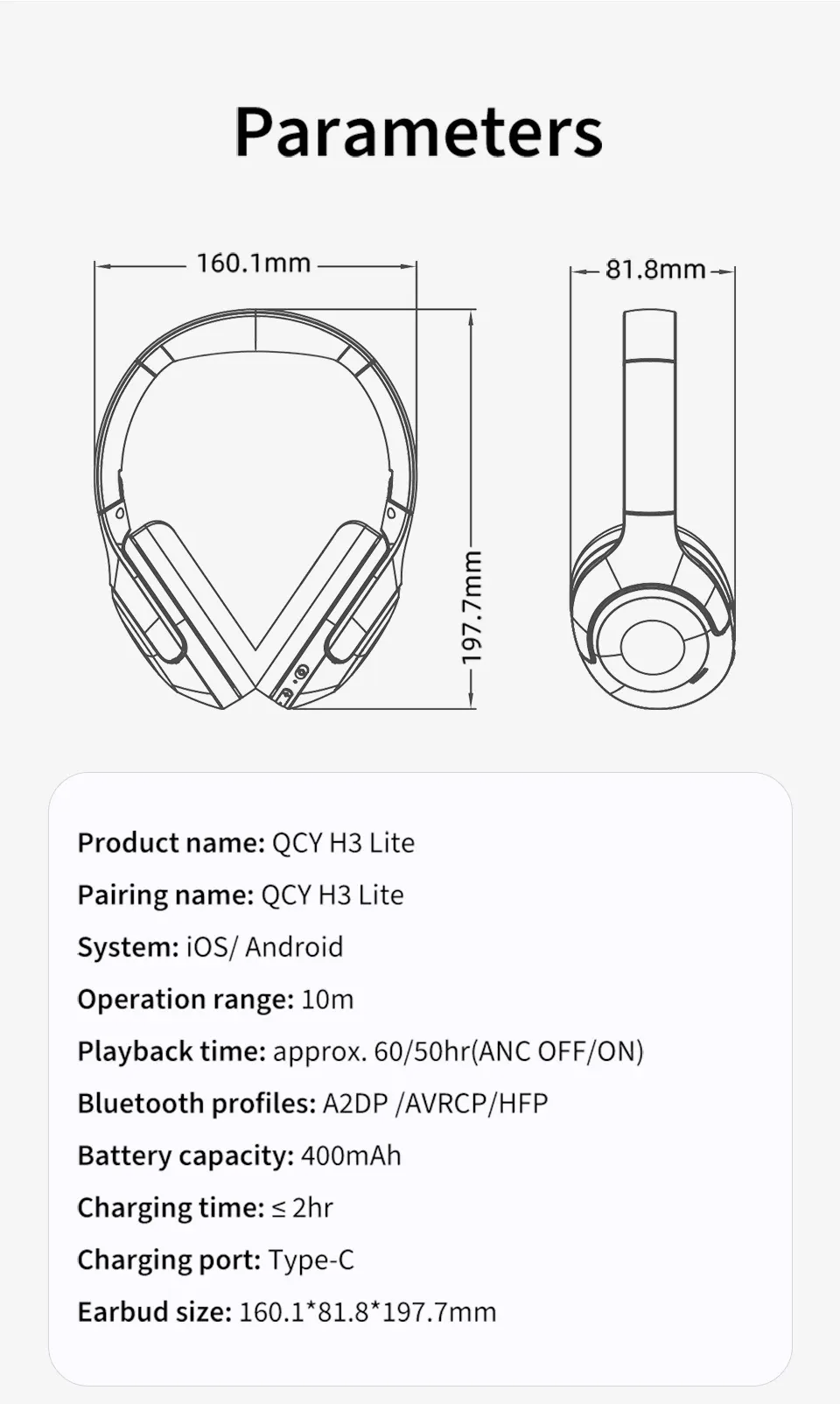 QCY H3 Lite ANC Wireless Headphones with Bluetooth 5.3, 60-Hour Playtime, Foldable Over-Ear Headset with HIFI Sound and Dual Device Connection for Immersive Audio Experience showcase 15