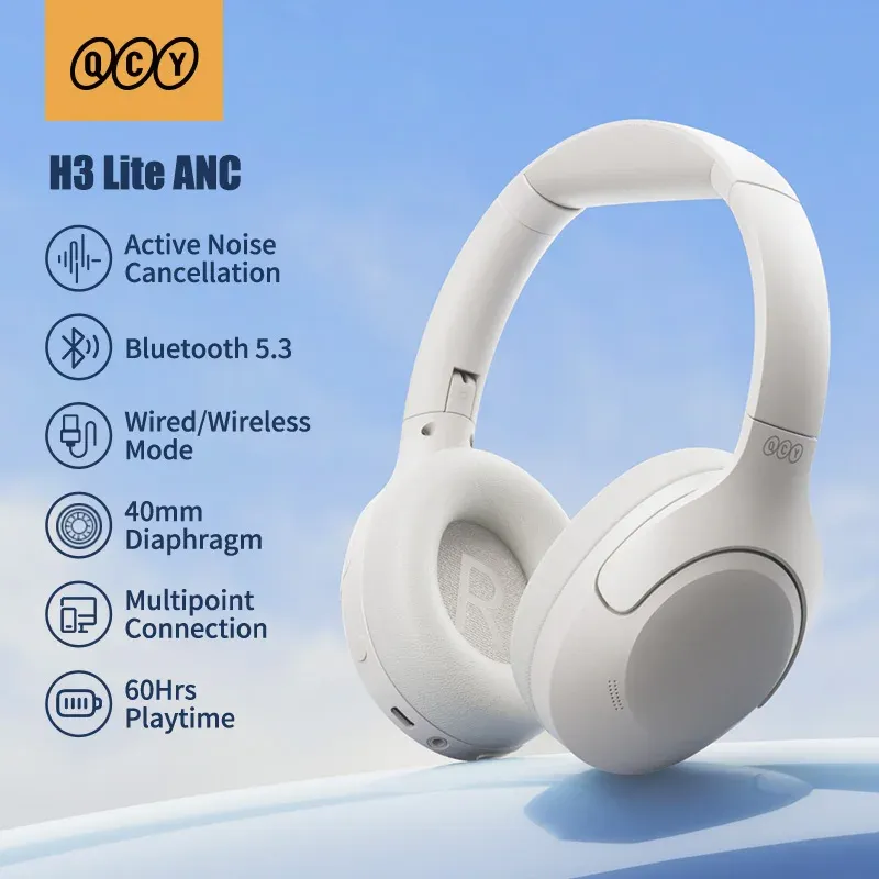 QCY H3 Lite ANC Wireless Headphones with Bluetooth 5.3, 60-Hour Playtime, Foldable Over-Ear Headset with HIFI Sound and Dual Device Connection for Immersive Audio Experience thumbnail 1