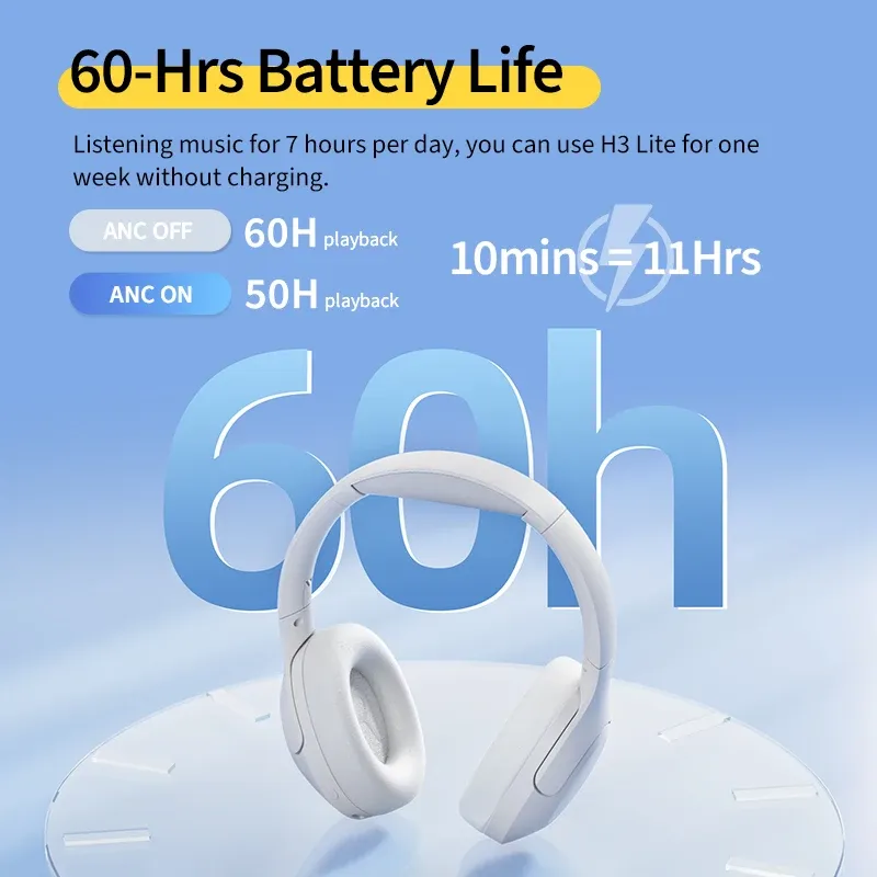 QCY H3 Lite ANC Wireless Headphones with Bluetooth 5.3, 60-Hour Playtime, Foldable Over-Ear Headset with HIFI Sound and Dual Device Connection for Immersive Audio Experience thumbnail 6