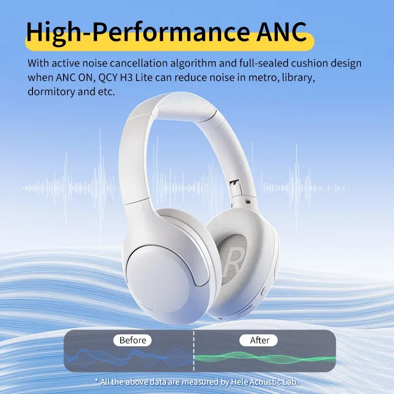 QCY H3 Lite ANC Wireless Headphones with Bluetooth 5.3, 60-Hour Playtime, Foldable Over-Ear Headset with HIFI Sound and Dual Device Connection for Immersive Audio Experience thumbnail 2