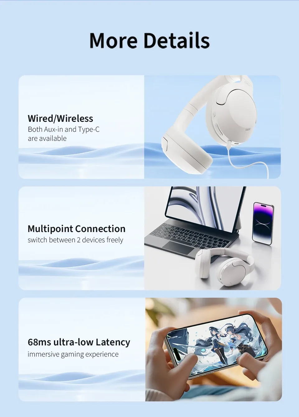 QCY H3 Lite ANC Wireless Headphones with Bluetooth 5.3, 60-Hour Playtime, Foldable Over-Ear Headset with HIFI Sound and Dual Device Connection for Immersive Audio Experience showcase 13
