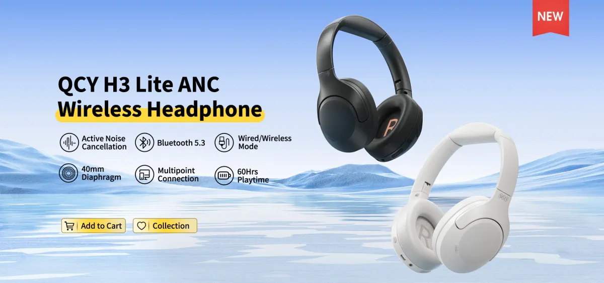 QCY H3 Lite ANC Wireless Headphones with Bluetooth 5.3, 60-Hour Playtime, Foldable Over-Ear Headset with HIFI Sound and Dual Device Connection for Immersive Audio Experience showcase 1