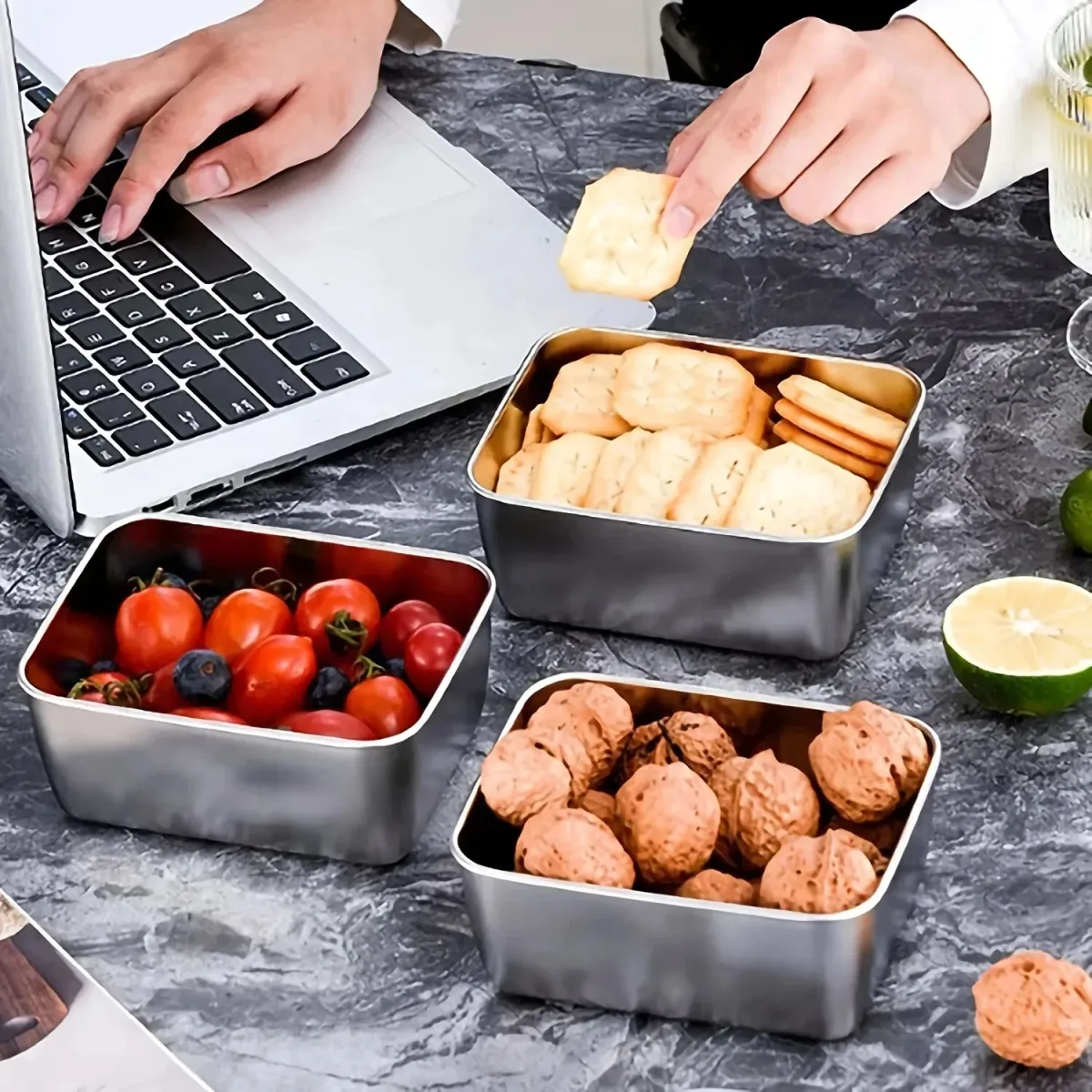 6-Piece Stainless Steel Food Storage Container Set with Airtight Lids - Leakproof, Stackable, Reusable Lunch Boxes for Camping, Picnics, School, and Home showcase 3