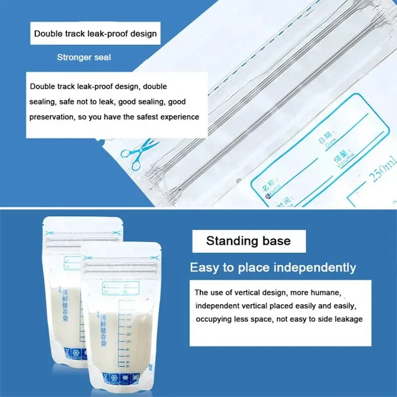 250ml Self-Standing Breastmilk Storage Bags with Leak-Proof Seal, BPA-Free, Pre-Sterilized, Pack of 30 for Baby Food Freezer Storage thumbnail 4