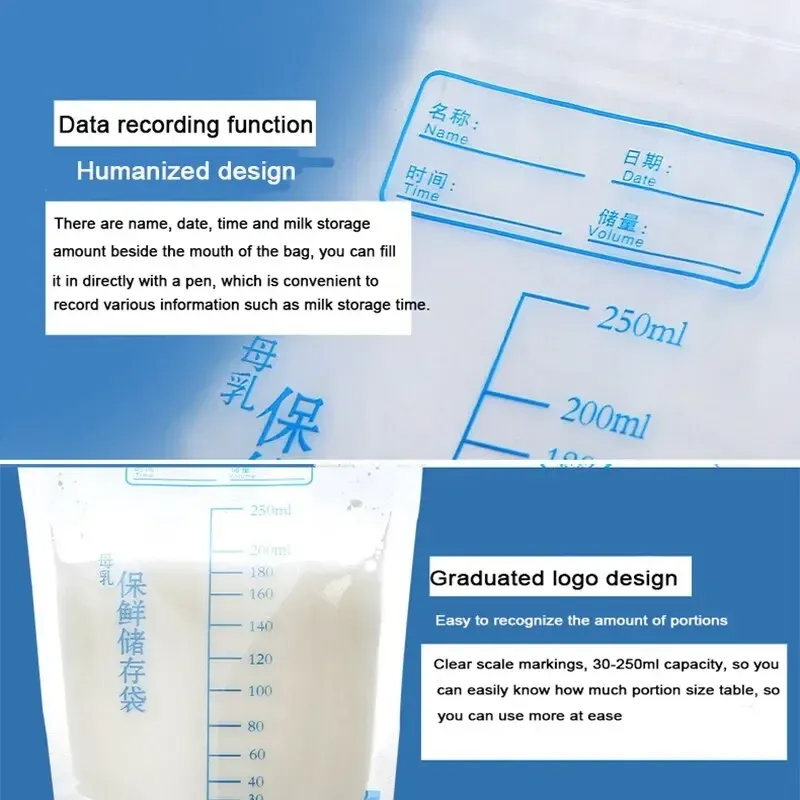250ml Self-Standing Breastmilk Storage Bags with Leak-Proof Seal, BPA-Free, Pre-Sterilized, Pack of 30 for Baby Food Freezer Storage showcase 3