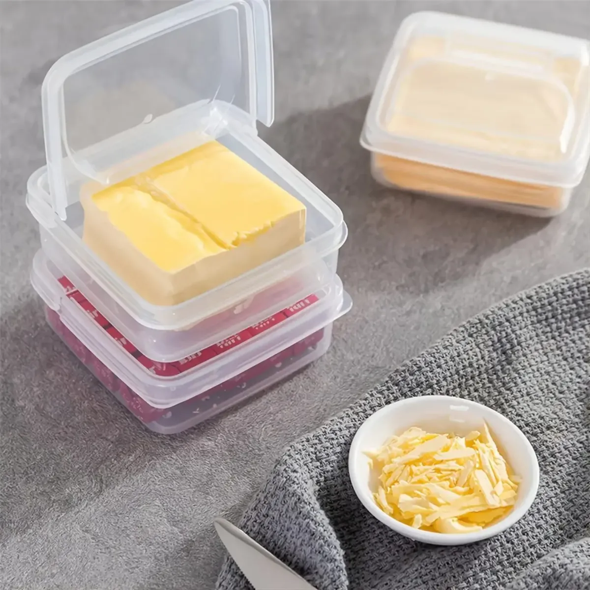 Clear Plastic Sliced Cheese Container with Flip Lid for Fridge - Durable Butter Block Storage Box - Refrigerator Food Organizer showcase 4