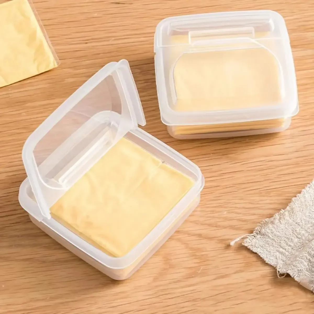 Clear Plastic Sliced Cheese Container with Flip Lid for Fridge - Durable Butter Block Storage Box - Refrigerator Food Organizer showcase 3