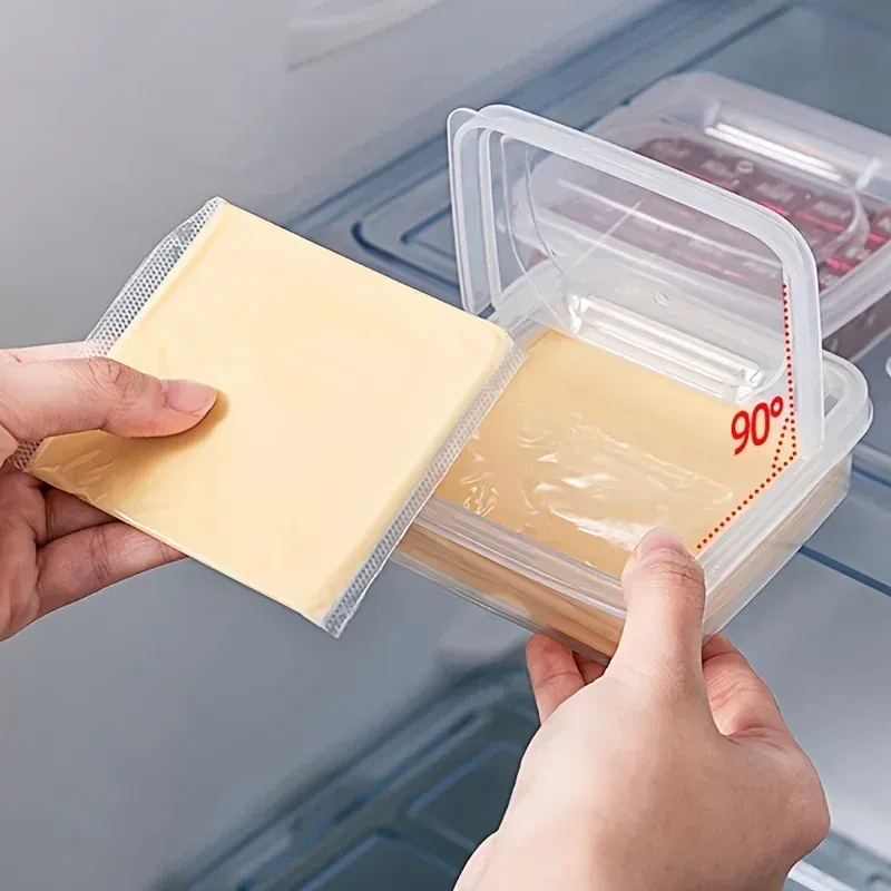 Clear Plastic Sliced Cheese Container with Flip Lid for Fridge - Durable Butter Block Storage Box - Refrigerator Food Organizer thumbnail 1